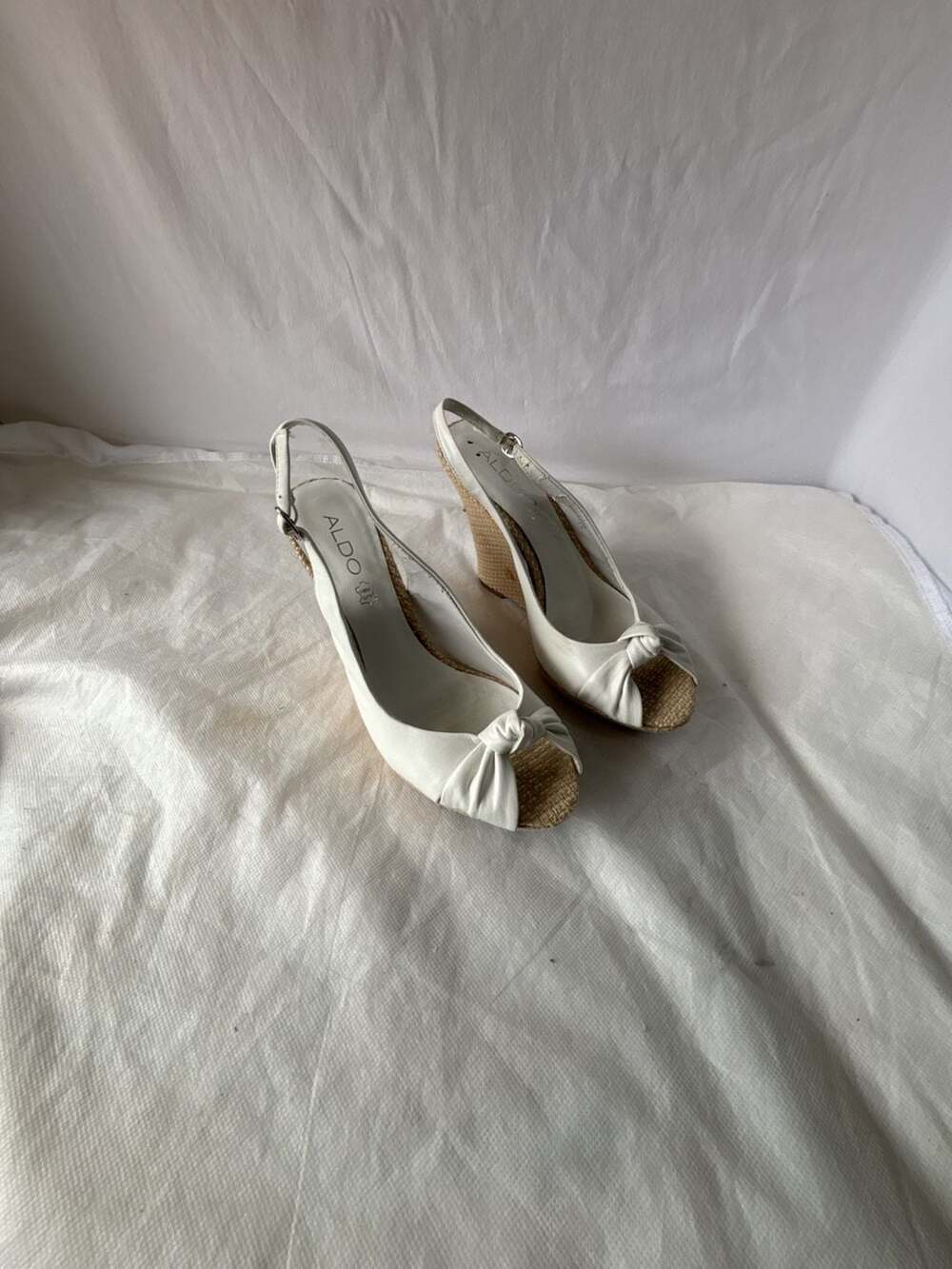 ALDO White Peep Toe Slingback Wedge Sandals Size 38